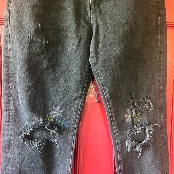 Free People Bren High Rise Cuffed Distressed Boyfriend Jeans 27 HAND PAINTED - Picture 9 of 16